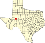 Map of Texas highlighting Midland County